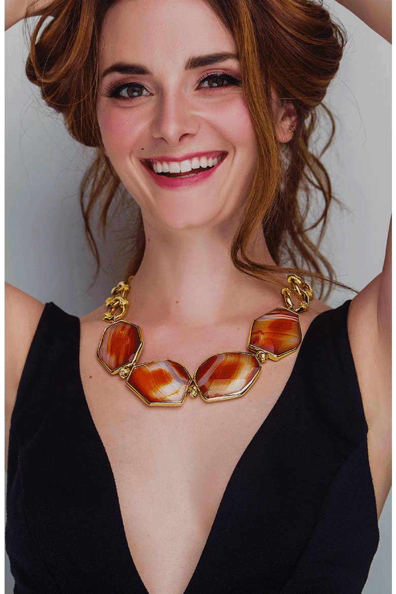 Bohemian Paradise Necklace, Alternate, color, Red Agate / Blue Enamel