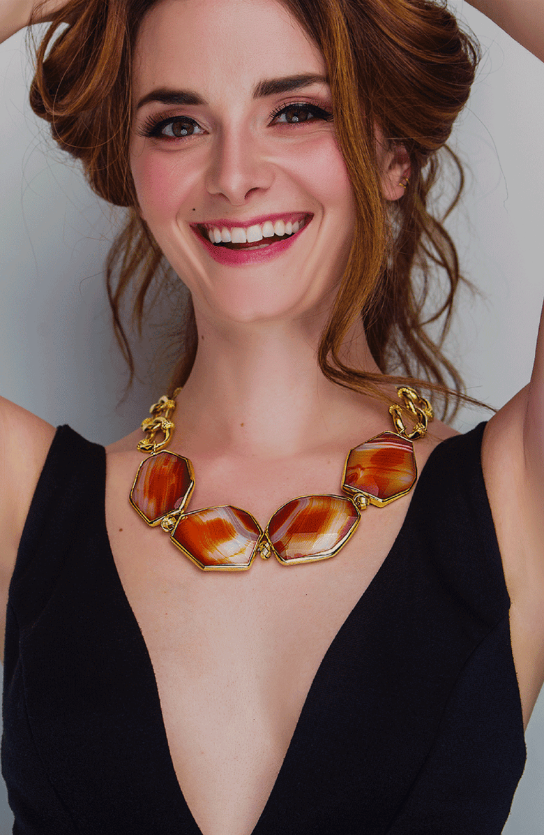 Samantha Siu - New York Bohemian Paradise Necklace, Alternate, color, Red Agate / Blue Enamel