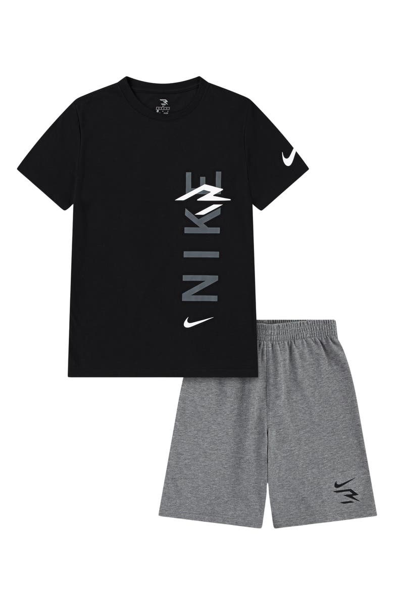 3 Brand Kids' Vertical Logo Graphic T-Shirt & Shorts Set, Main, color, 