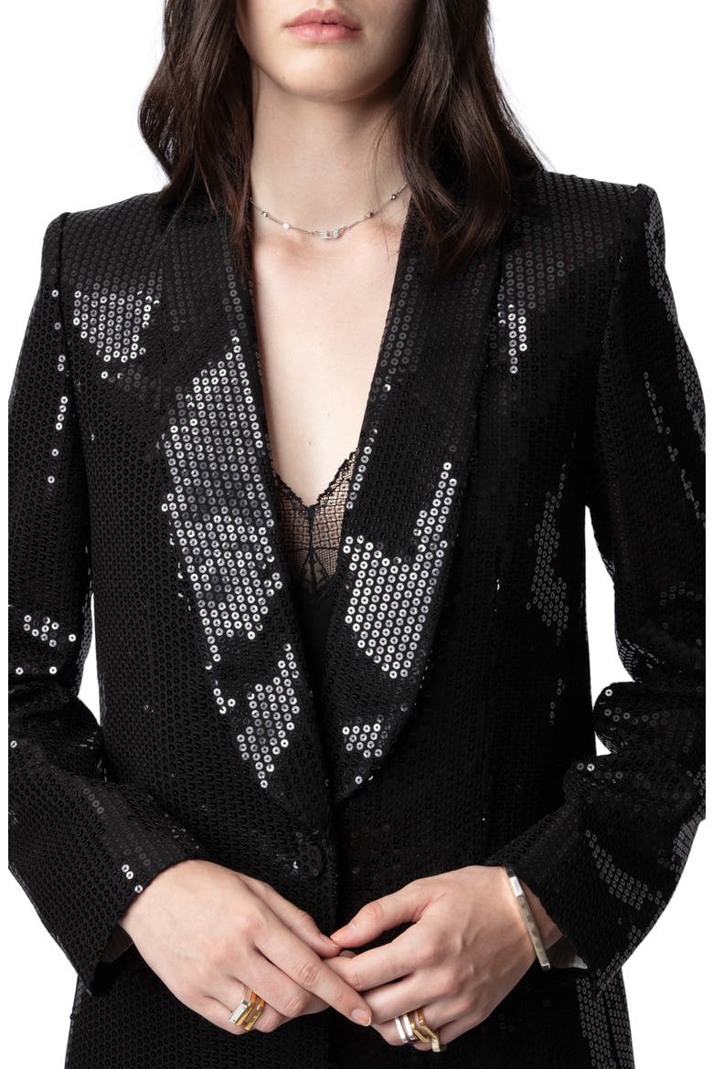 Vive Sequin Tuxedo Blazer, Alternate, color, NOIR