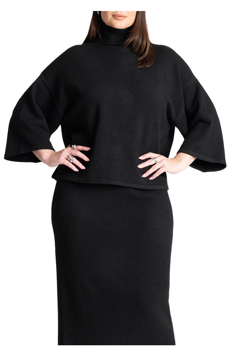 ELOQUII Boxy Three Quarter Sleeve Turtleneck, Main, color, Black Onyx