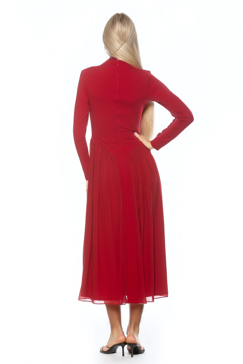 ODETTE MOCKNECK MIDI DRESS, Alternate, color, BURGUNDY
