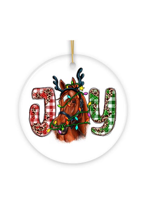 Joy Reindeer Antler Horse Ceramic Ornament