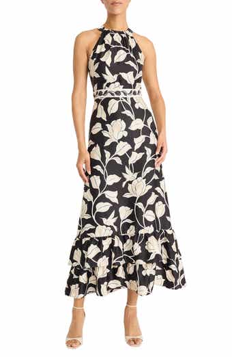 Maggy London High Neck Ruffle Maxi Dress