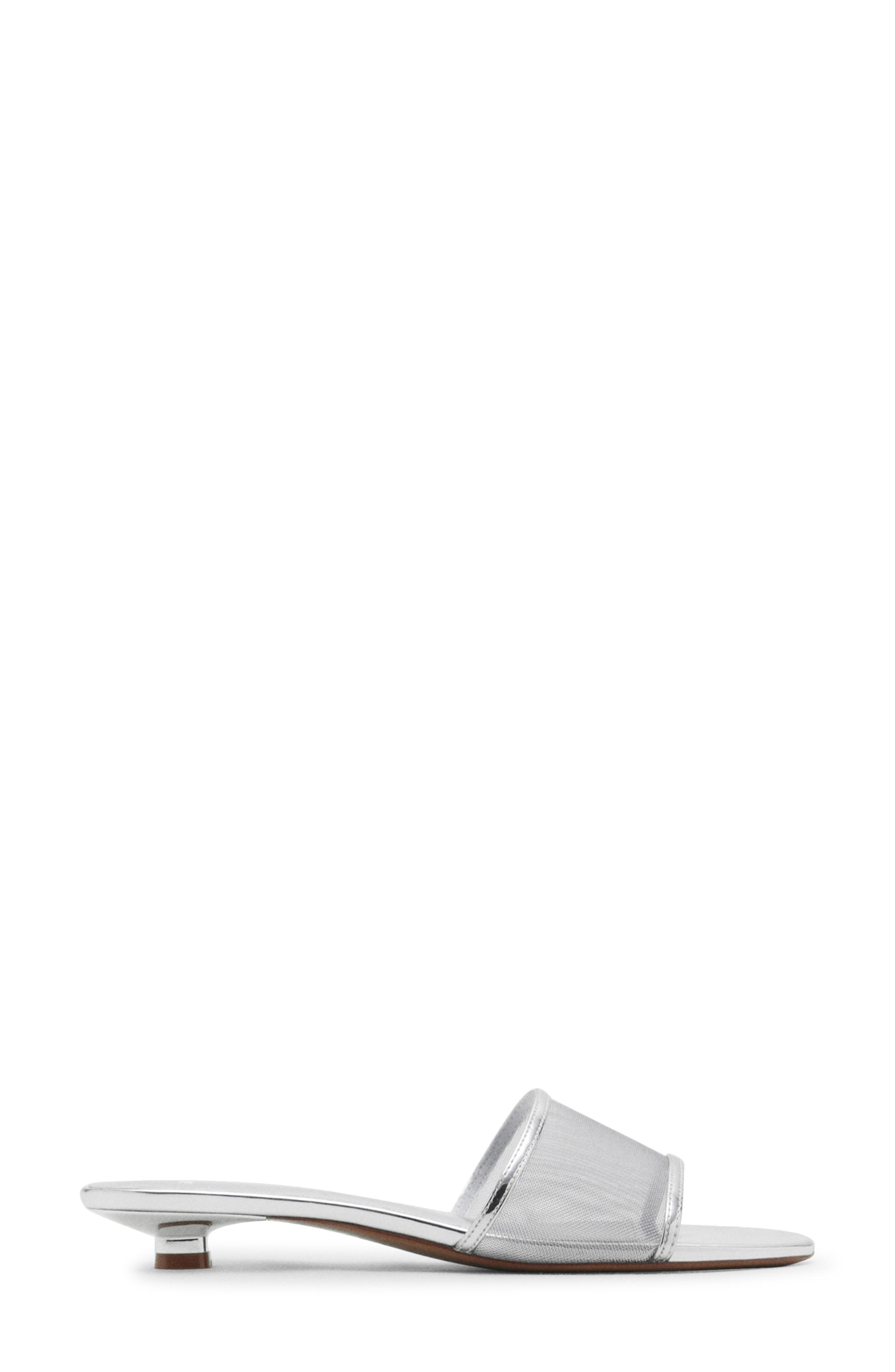 MANGO Kitten Heel Slide Sandal, Alternate, color, Silver