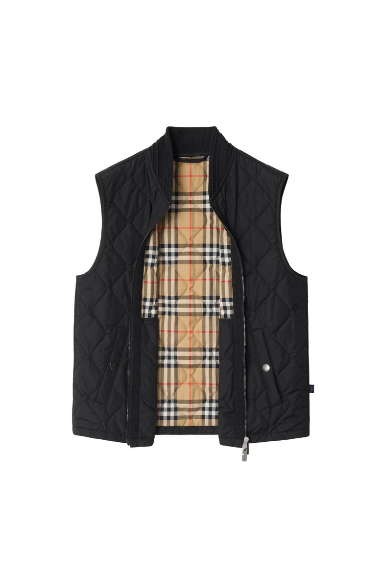 Quilted Nylon Gilet, Alternate, color, Black