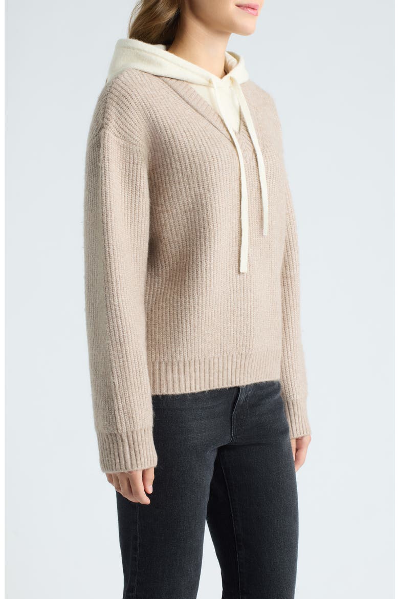 Layered Sweater Hoodie, Alternate, color, SIMPLY TAUPE / IVORY