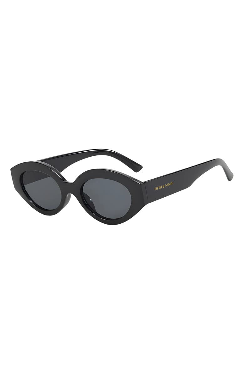 Fifth & Ninth Emily 52mm Oval Polarized Sunglasses, Alternate, color, Black / Black