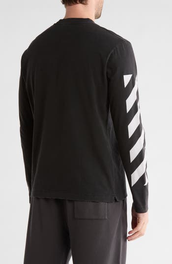 Diagonal Logo Long Sleeve Cotton Graphic T-Shirt
