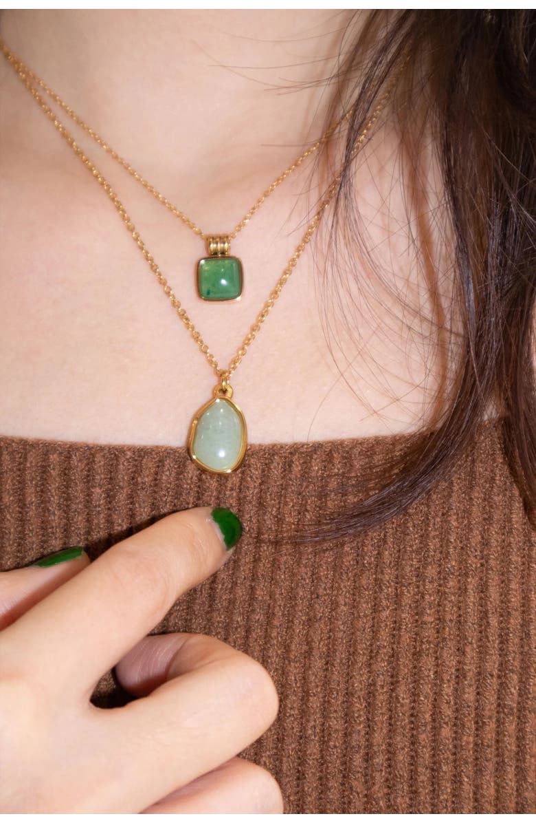 seree Puzzle Square Jade stone pendant necklace, Alternate, color, Bright Green