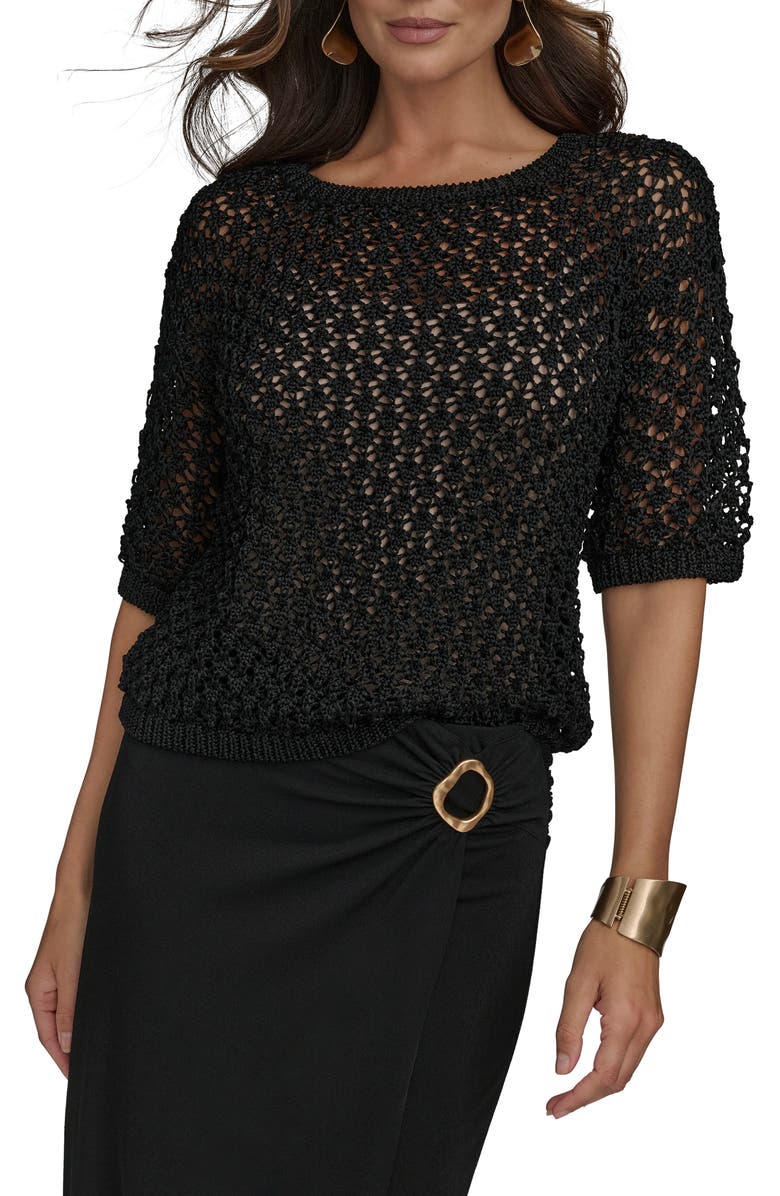 Donna Karan New York Open Stitch Elbow Sleeve Sweater, Main, color,