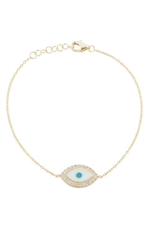 14K Gold Plated Sterling Silver & CZ Evil Eye Bracelet