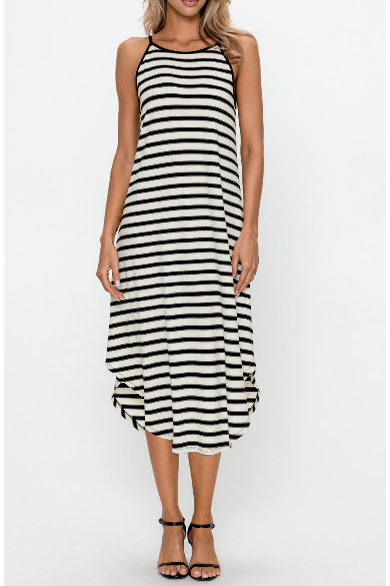 Stripe Sleeveless Midi Dress, Main, color, BLACK