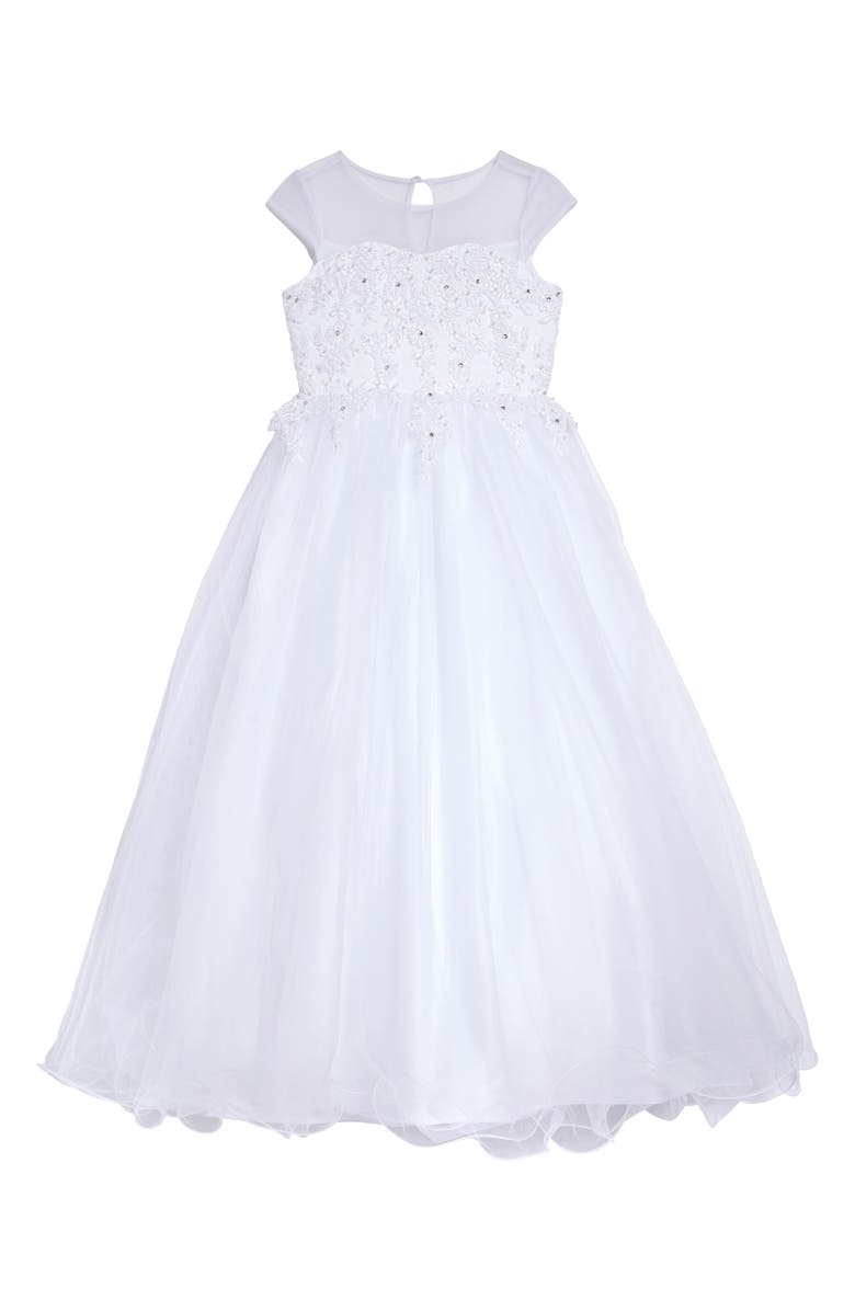 Us Angels Beaded Cap Sleeve First Communion Dress, Main, color, 