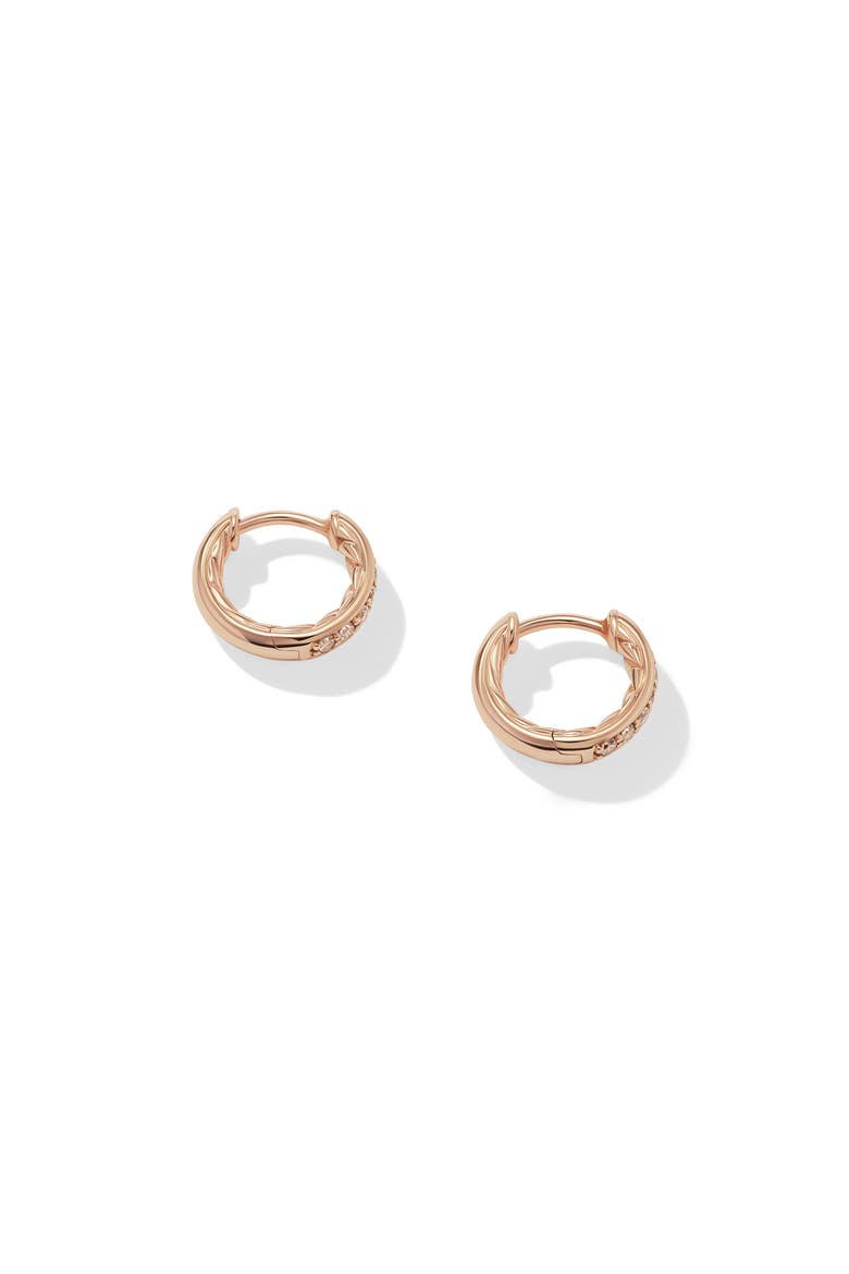 Petite Pavé Cognac Diamond Huggie Hoop Earrings, Alternate, color, 18K ROSE GOLD
