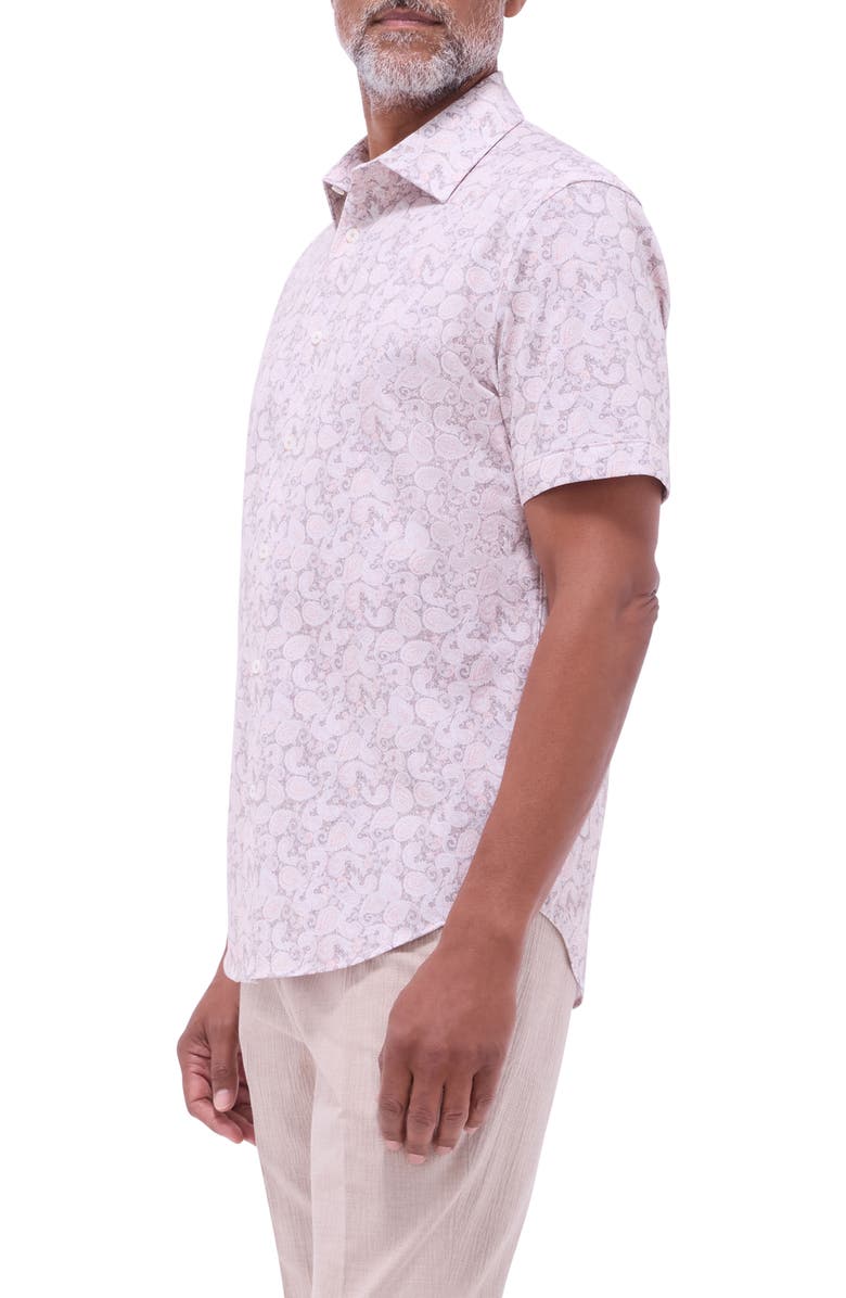Bugatchi Miles OoohCotton<sup>®</sup> Paisley Short Sleeve Button-Up Shirt, Alternate, color, Papaya