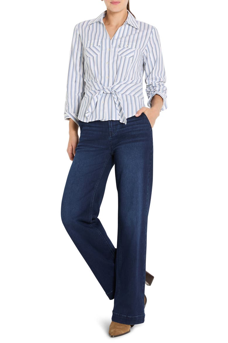 Iconic Stripe Tie Front Button-Up Shirt, Alternate, color, INDIGO MULTI