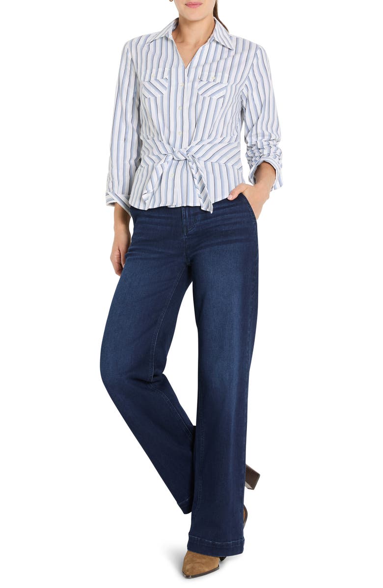 NIC+ZOE Iconic Stripe Tie Front Button-Up Shirt, Alternate, color, Indigo Multi