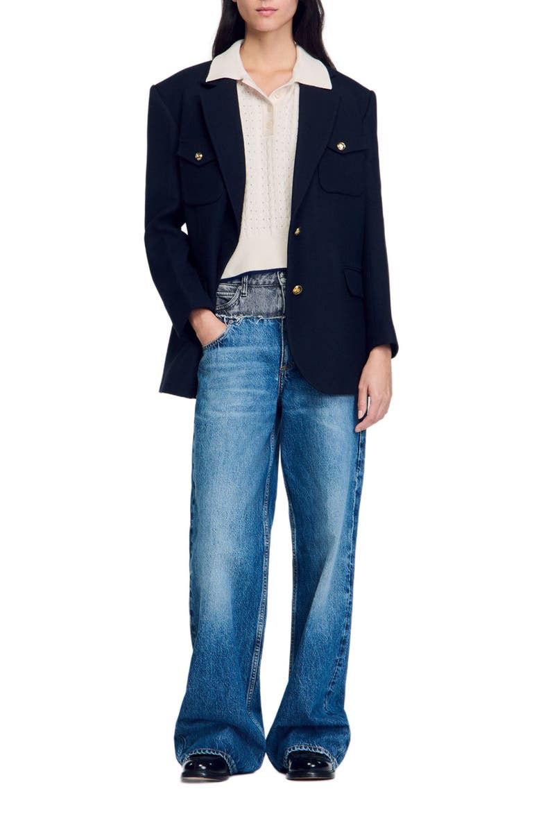 SANDRO Contrasting piping cropped sweater, Alternate, color, 