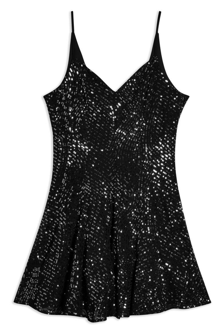 Godet Hem Sequin Minidress, Alternate, color, BLACK