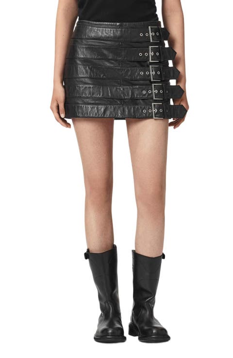 Betty Buckle Leather Miniskirt