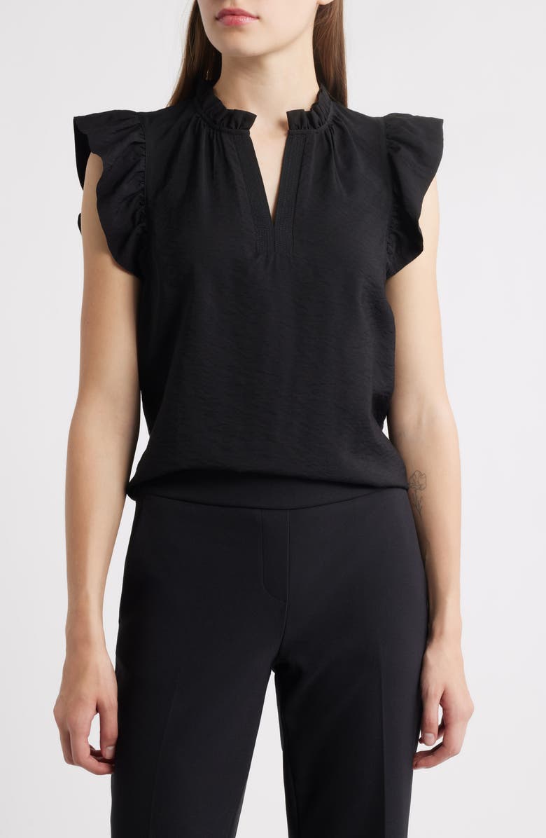 Anne Klein Textured Flutter Sleeve Woven Top, Main, color,