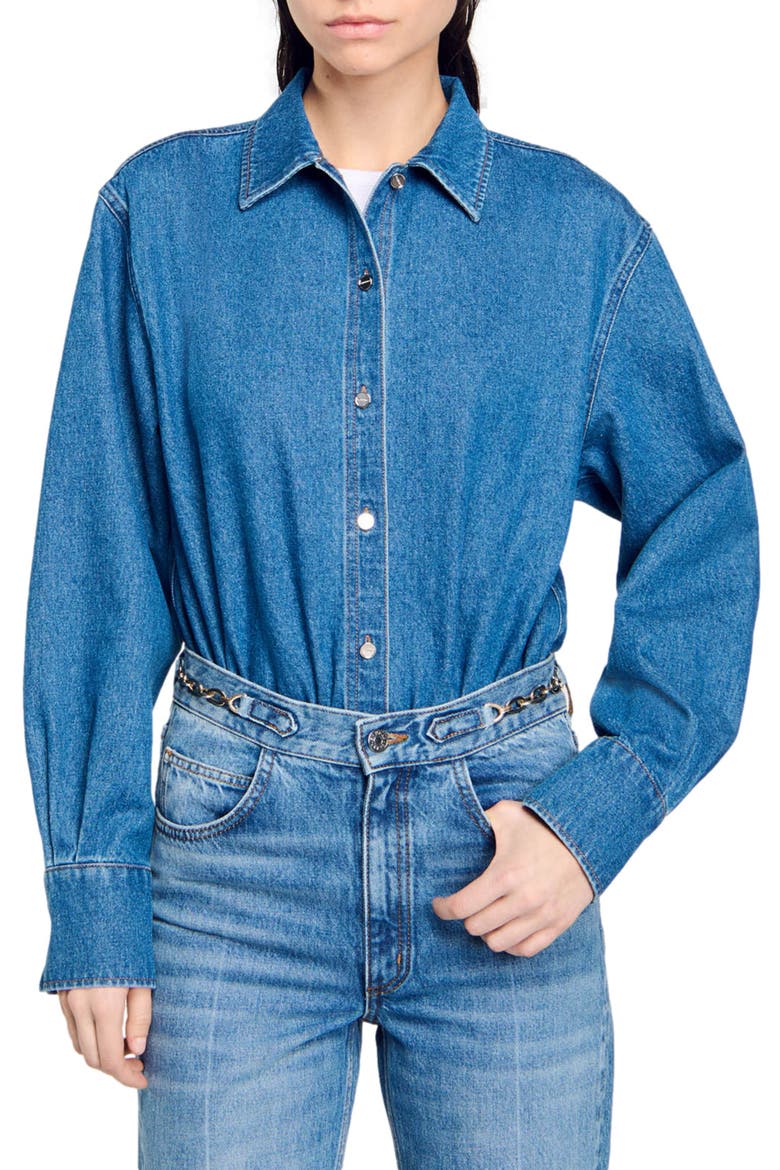 Denim shirt bodysuit, Main, color, Blue jean