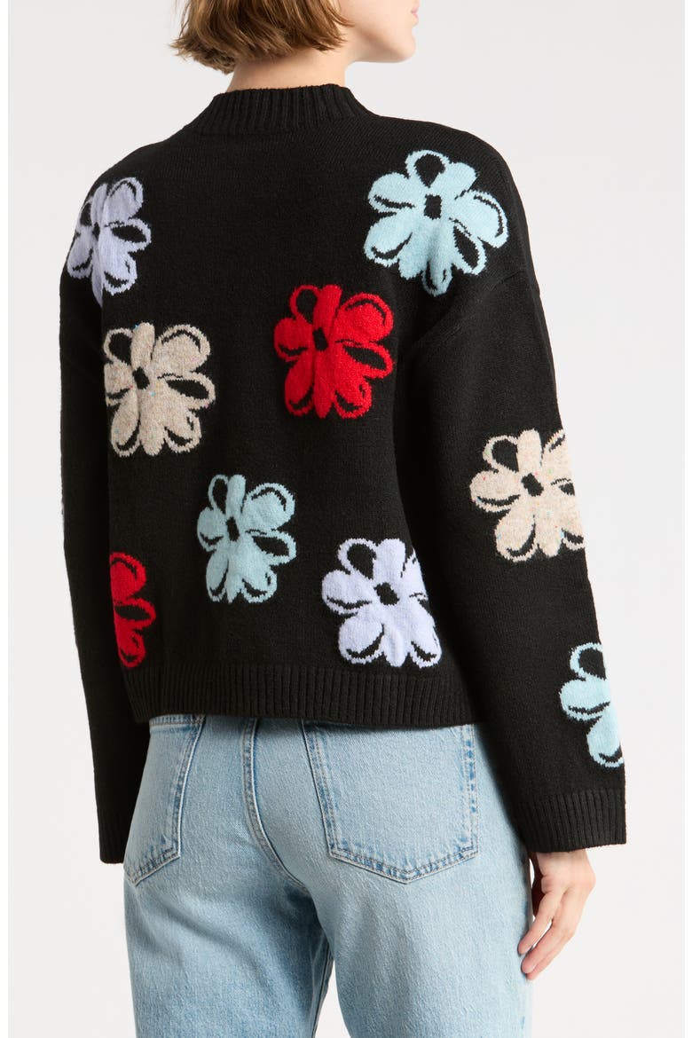 Mock Neck Floral Sweater, Alternate, color, BLACK FLORAL