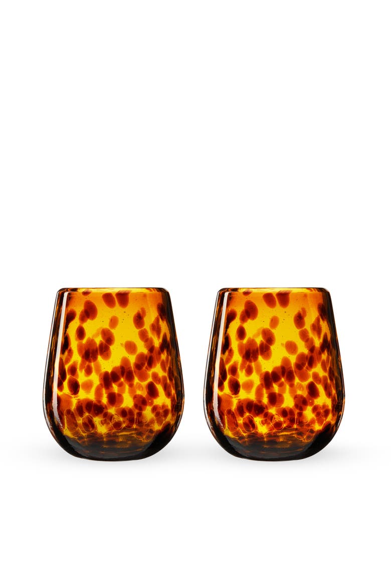 Segunda Vida Tortuga Recycled Stemless Wine Glasses Set of 2, Alternate, color, Brown