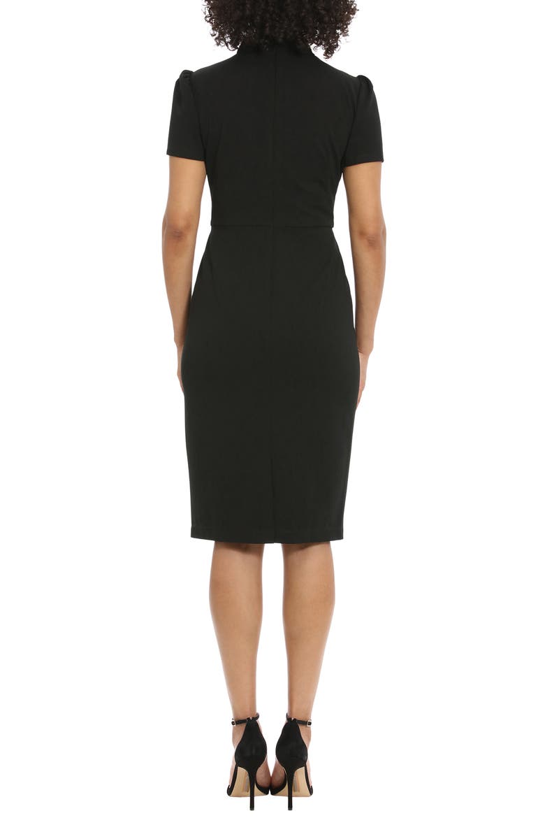 Tie Neck Puff Sleeve Scuba Crepe Dress, Alternate, color, BLACK