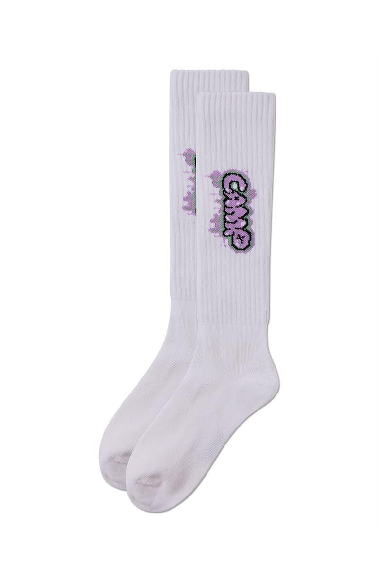 MeMoi Ribbed Graffiti Camp Knee Sock, Alternate, color, White