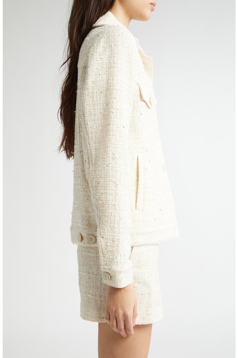 Sequin Tweed Crop Trucker Jacket, Alternate, color, OFF WHITE