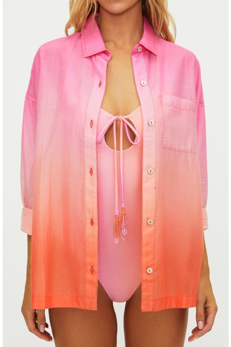 Cassidy Cotton Cover-Up Shirt, Alternate, color, PETAL SUNRISE