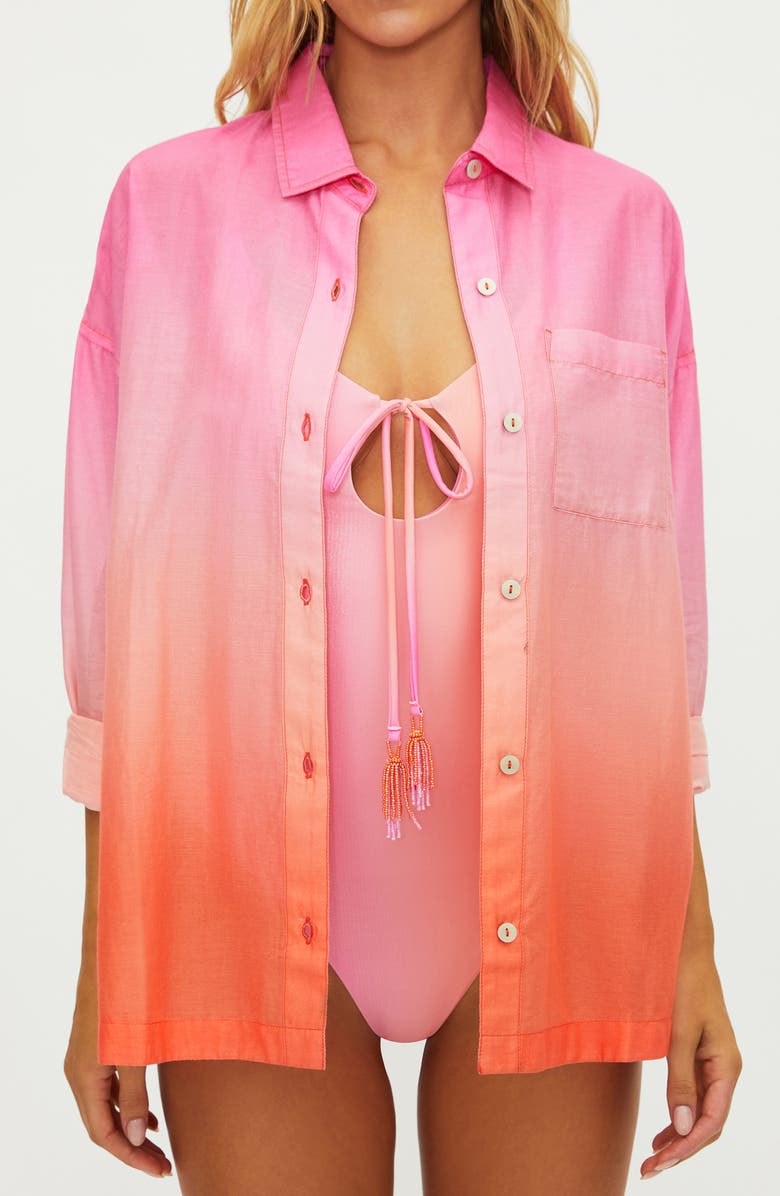 Beach Riot Cassidy Cotton Cover-Up Shirt, Alternate, color, Petal Sunrise