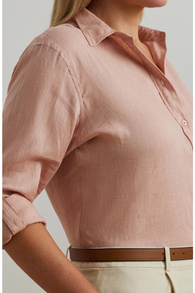 Relaxed Fit Linen Roll Tab-Sleeve Shirt, Alternate, color, SUNRISE BLUSH