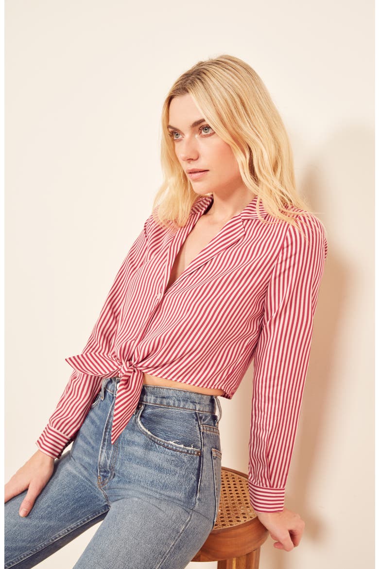 Alexis Tie Front Top, Alternate, color, CHRISTOPHER STRIPE