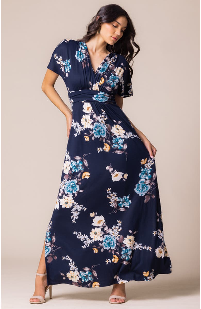 Kiyonna Vienna V-Neck Maxi Dress, Alternate, color, Navy Floral Print