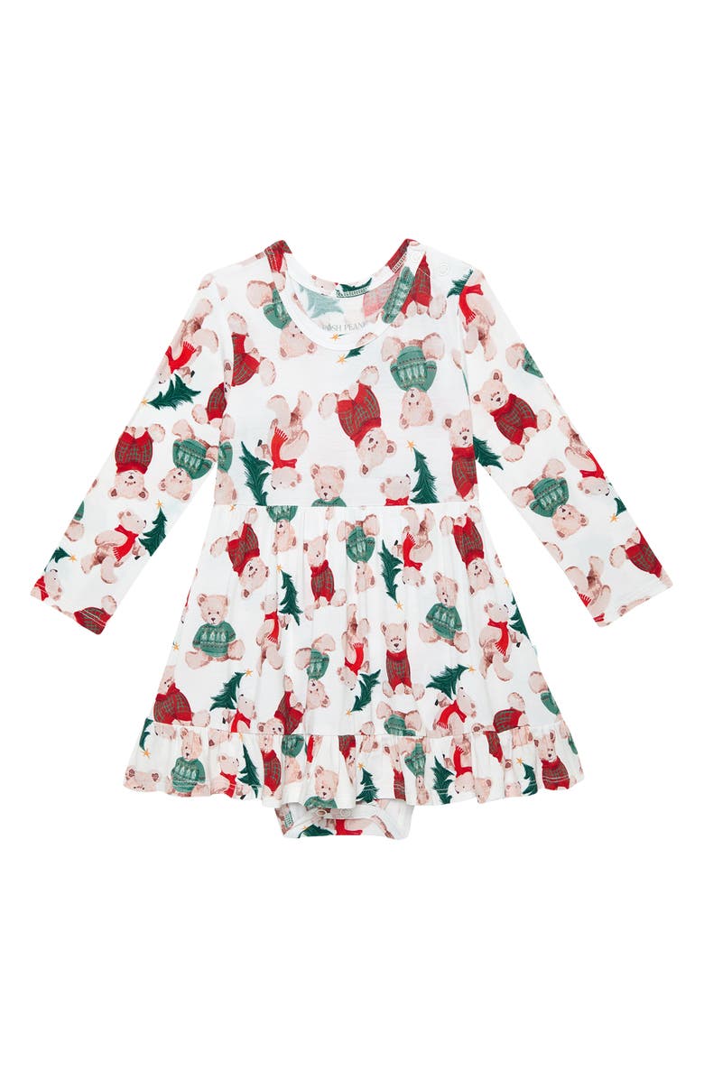 Posh Peanut Ruffle Long Sleeve Skirted Bodysuit, Main, color, White