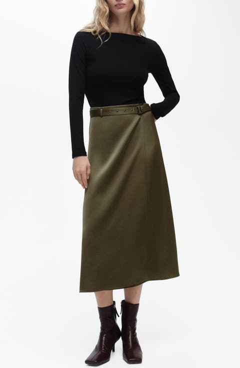 Long Sleeve Belted Mixed Media Midi Dress