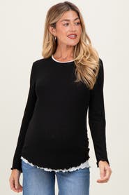 PinkBlush Ribbed Long Sleeve Twofer Top