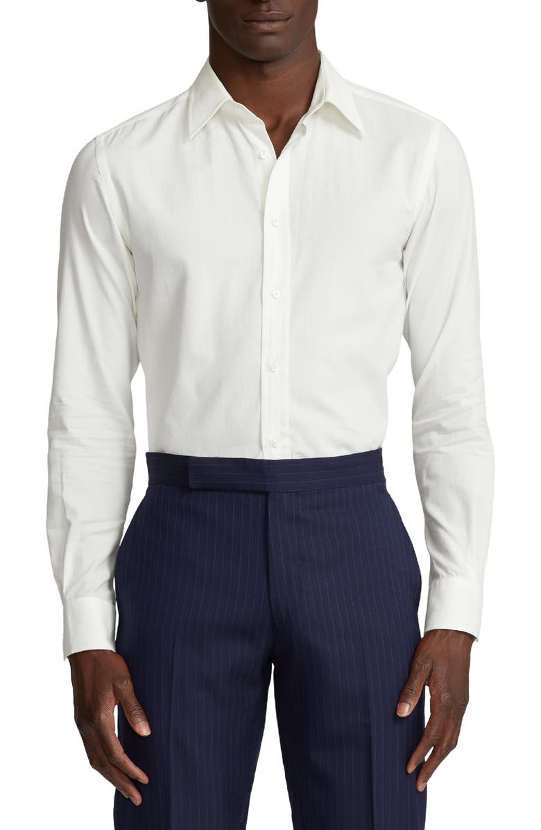 Ralph Lauren Purple Label Aston Cotton Poplin Button-Up Shirt, Main, color, White