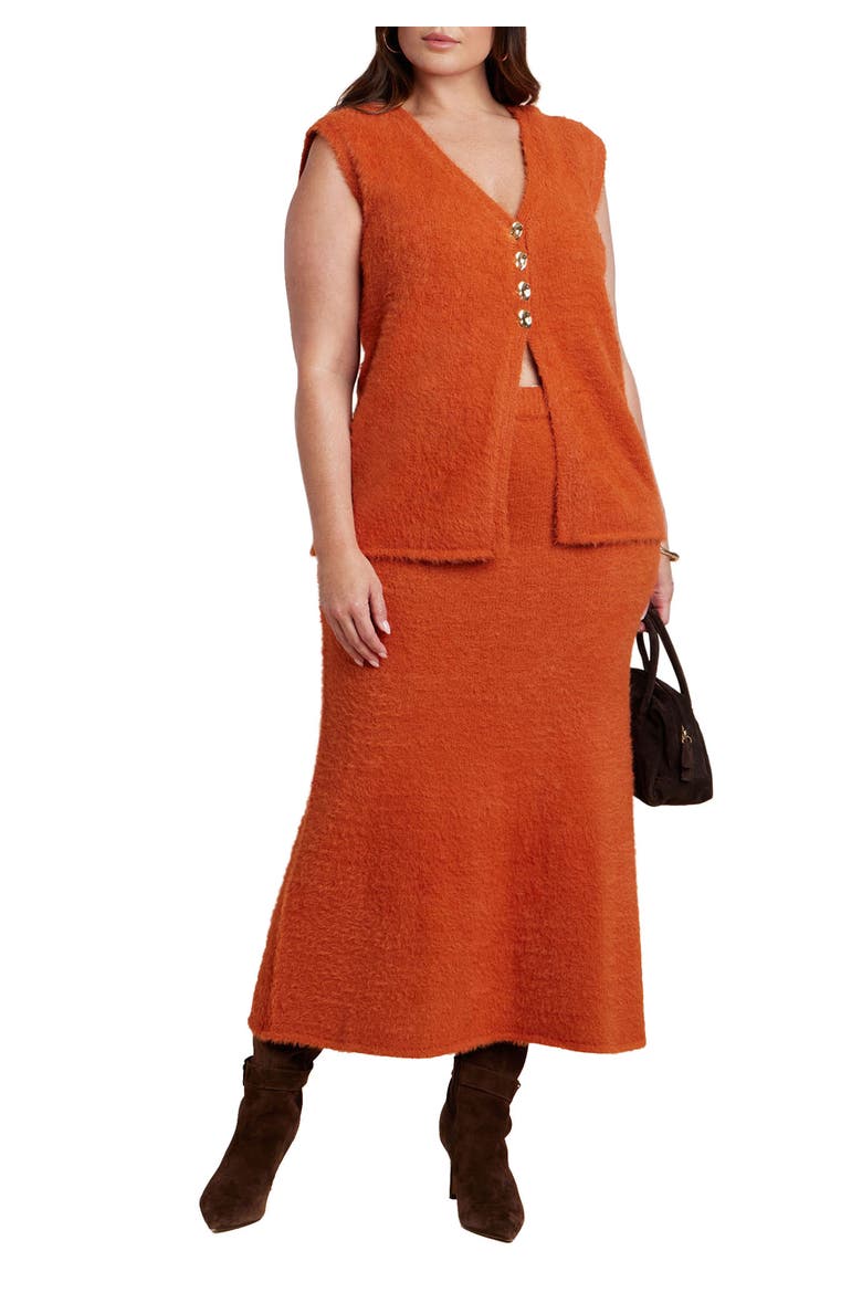 Fuzzy Maxi Sweater Skirt, Main, color, ORANGE BRONZE
