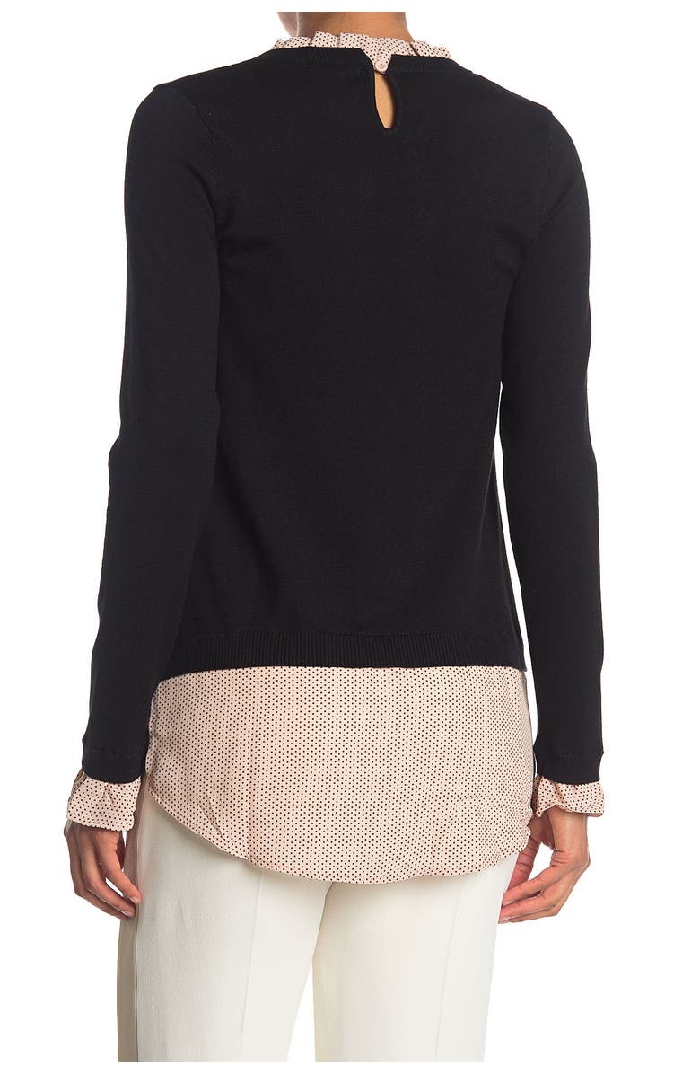 Adrianna Papell Polka Dot Ruffle Neck Twofer Sweater, Alternate, color, 
