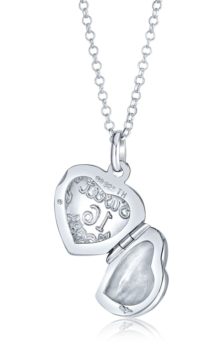 BLING JEWELRY Sweet 16 Rhodium Plated Sterling Silver Engraved Heart Locket Necklace, Alternate, color, Silver