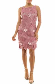 Nina Leonard Sleeveless 3D Floral Lace Shift Dress