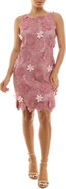 Nina Leonard Sleeveless 3D Floral Lace Shift Dress