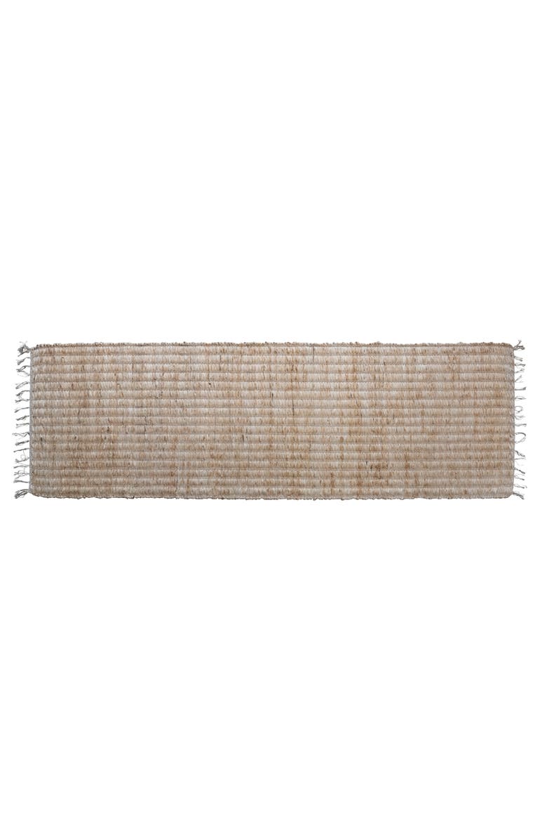 Storied Home Boho Woven Jute and Cotton Floor Runner Rug with Fringe, Main, color, 