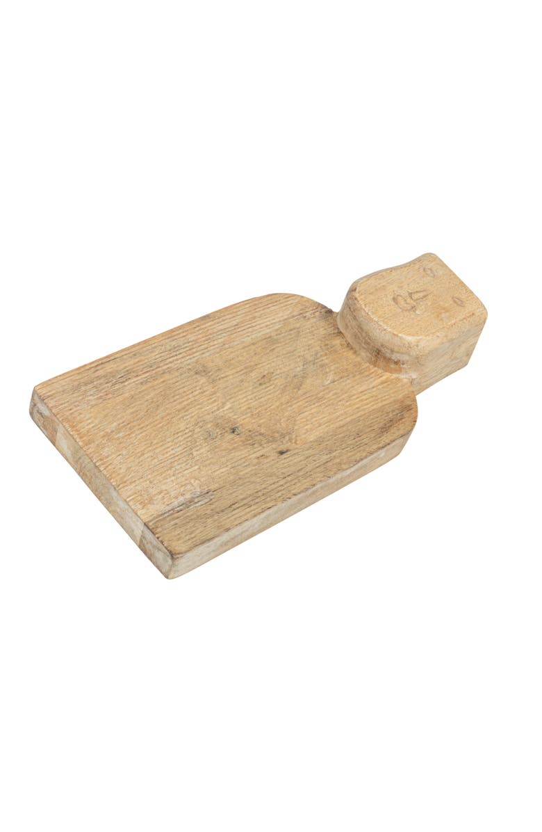 Storied Home Medium Hand-Carved Mango Wood Cheese Slicer and Cutting Board with Face Handle Design and Combed Finish, Main, color, Natural