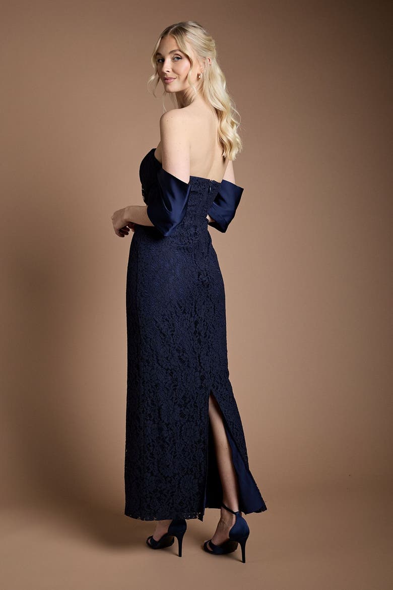 Bardot Neck Short Sleeve Maxi Dress, Alternate, color, Navy