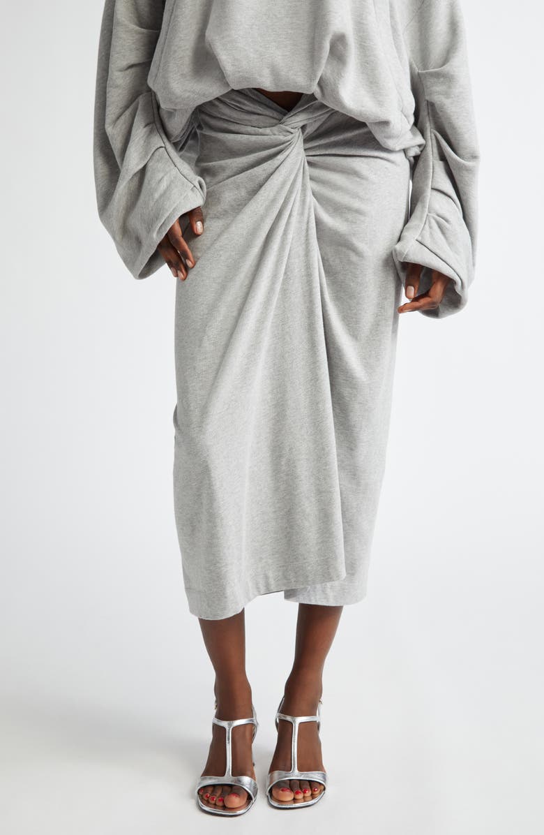 Dries Van Noten Herchive Knotted Cotton Jersey Midi Skirt, Main, color, 